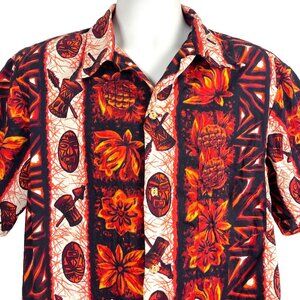 UI-Maikai Tiki Mask Drum Column Print Vtg Hawaiian Shirt size XL 2XL Mens 50x30
